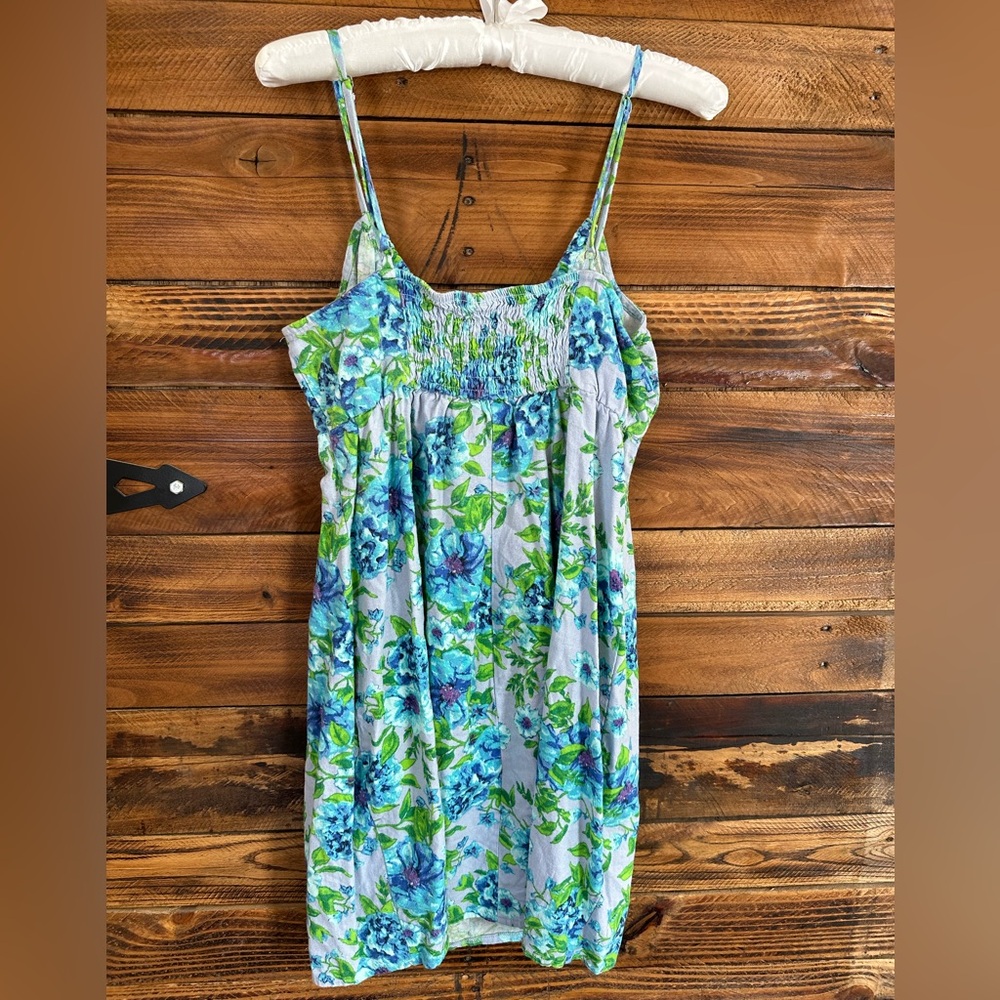 Wild Fable Mini Dress Women Large Blue Floral Linen Blend Milkmaid Slit Hem - Picture 2 of 6